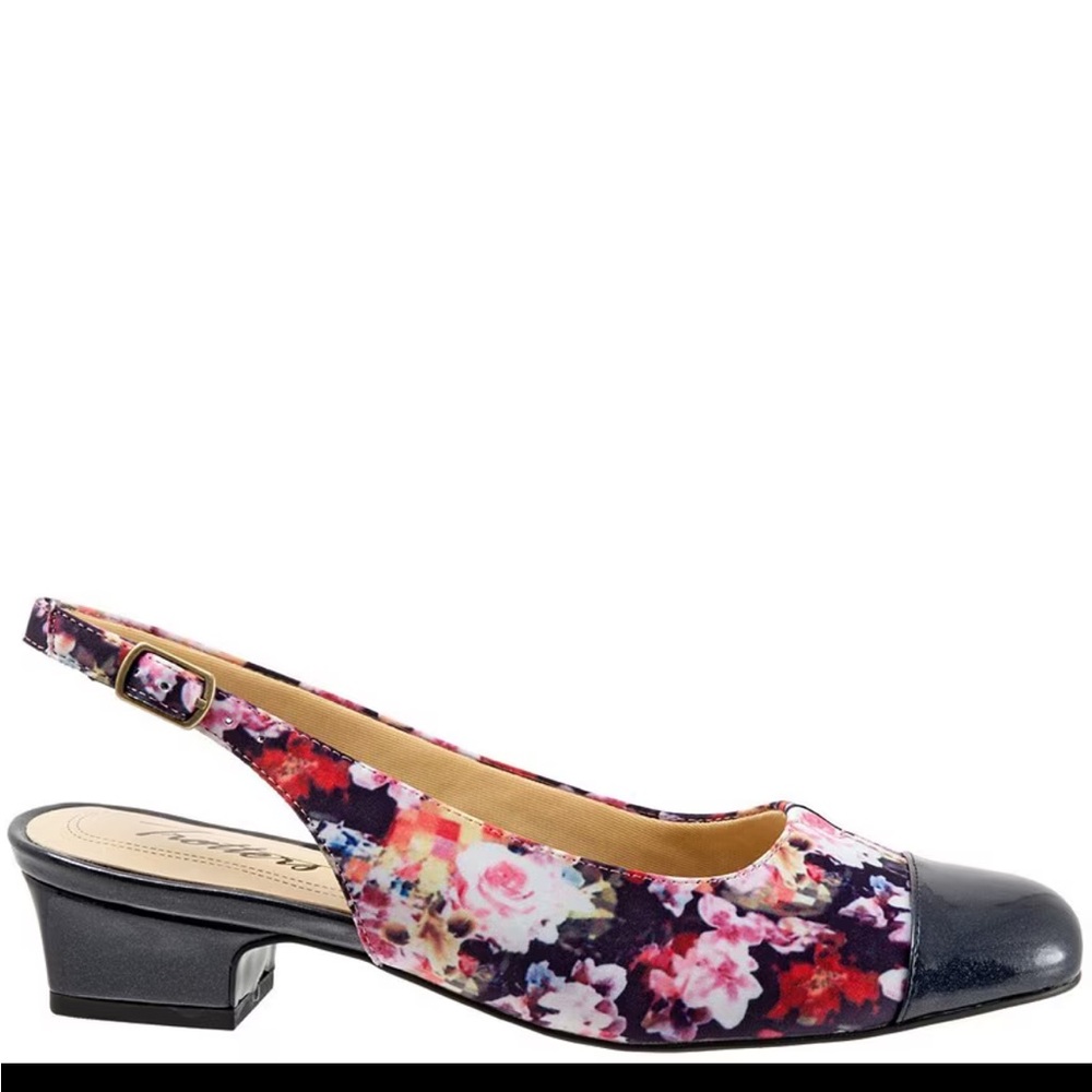 Trotters Dea Floral Print Micro Suede Slingback Pumps.